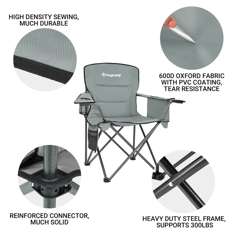 KingCamp Padded Folding Chair w/Cupholder, Cooler, & Pocket, Grey(2pk)(Open Box)