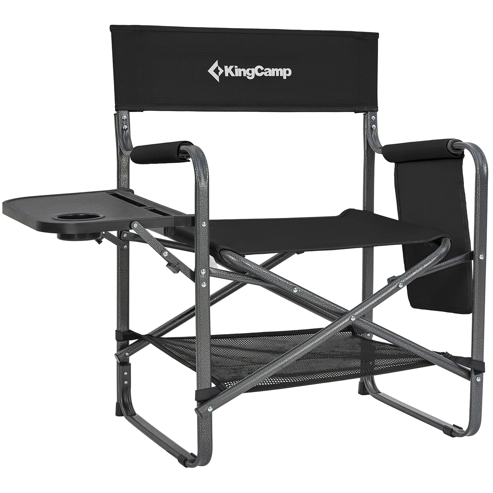 KingCamp Outdoor Folding Director Chair w/ Side Table Bottom Mesh Storage, Black - VMInnovations