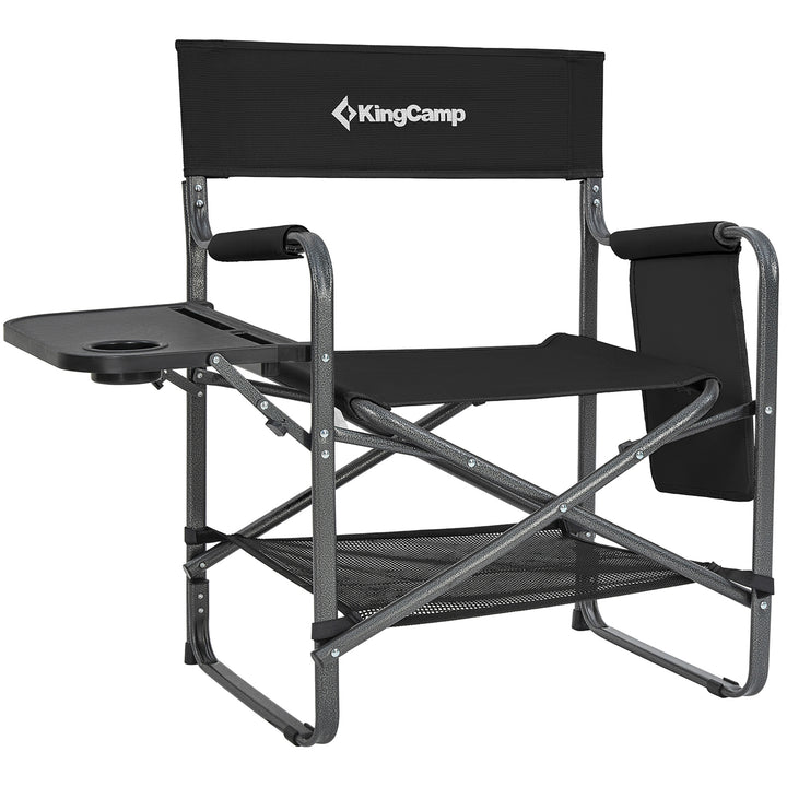 KingCamp Outdoor Folding Director Chair w/ Side Table Bottom Mesh Storage, Black - VMInnovations