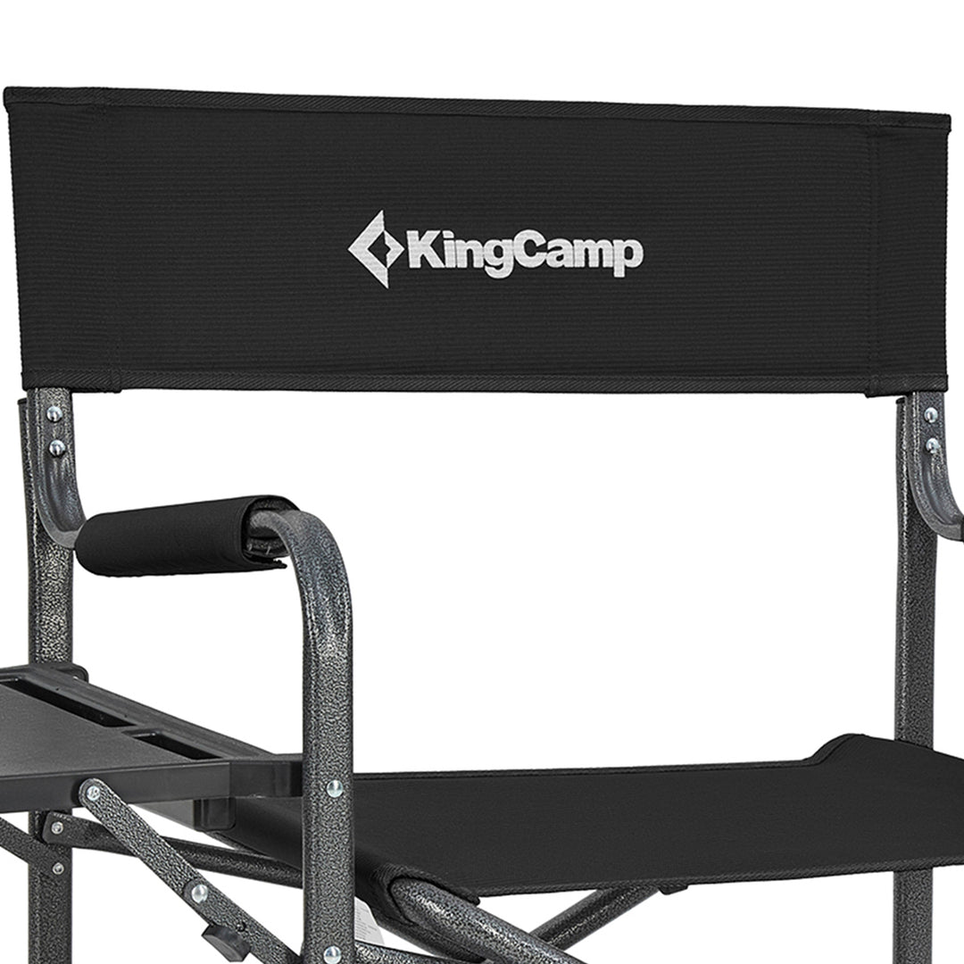 KingCamp Outdoor Folding Director Chair w/ Side Table Bottom Mesh Storage, Black - VMInnovations