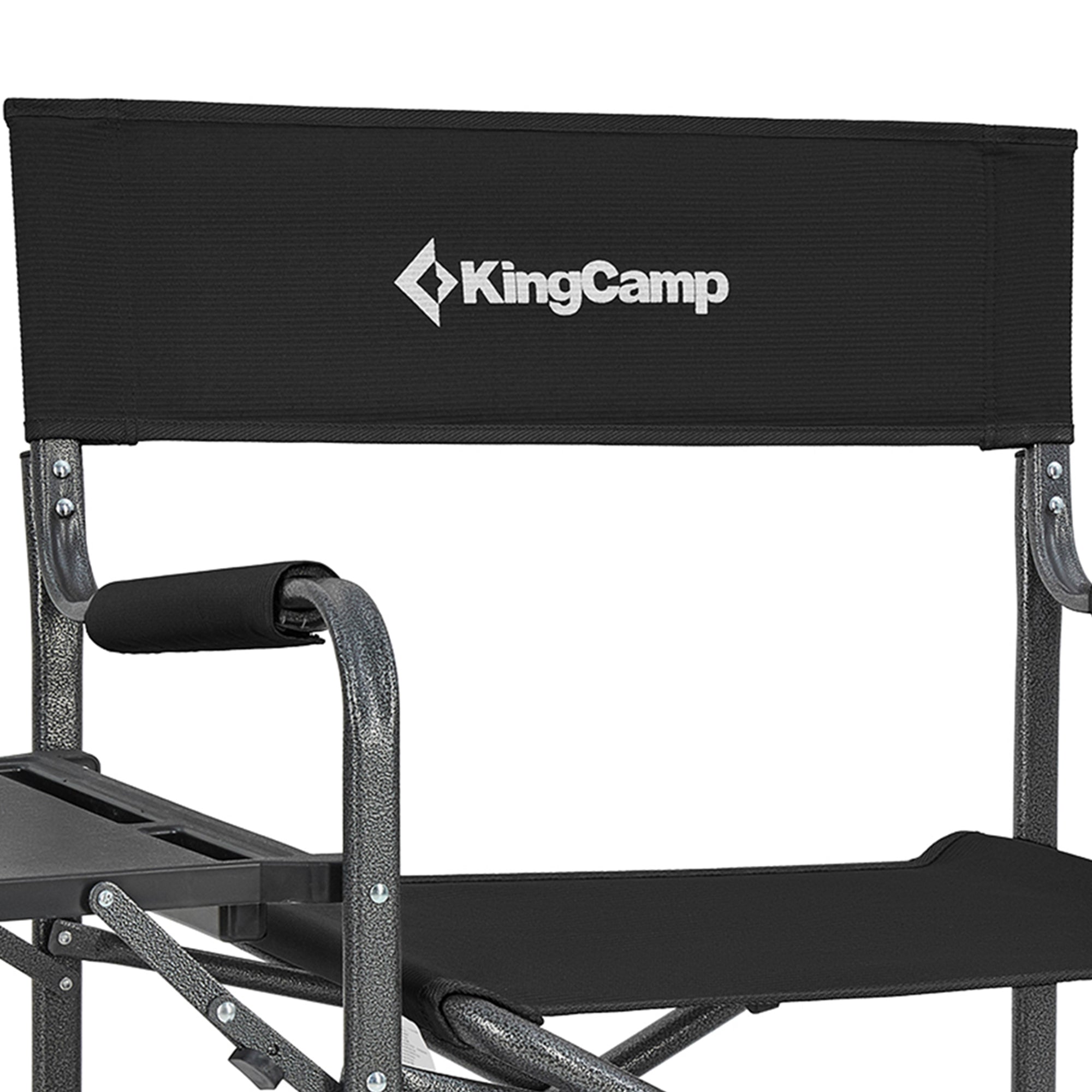 KingCamp Padded Folding Director Chair w/ Side Table & Pockets, Black (Used) - VMInnovations