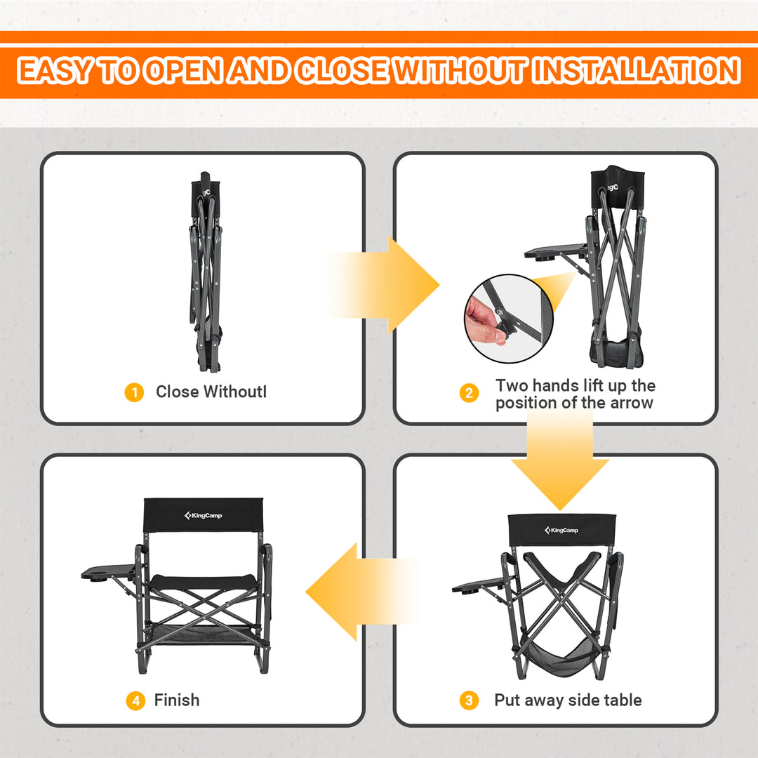 KingCamp Outdoor Folding Director Chair w/ Side Table Bottom Mesh Storage, Black - VMInnovations