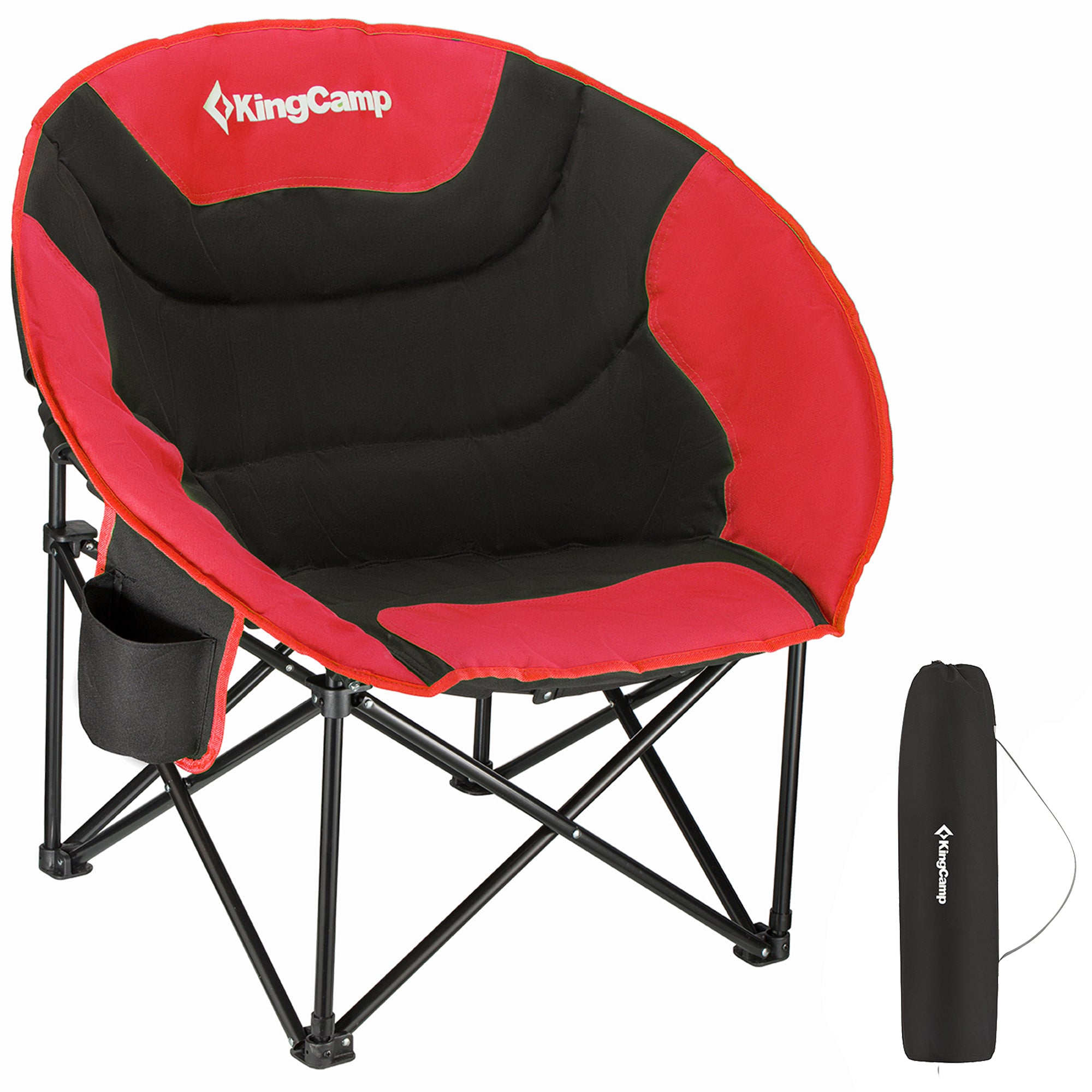 KingCamp Foldable Saucer Camping Lounge Chair w/ Cupholder, Black/Red (Open Box) - VMInnovations