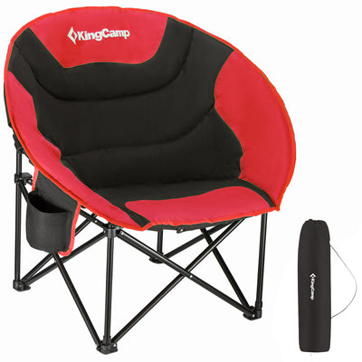 KingCamp Foldable Saucer Camping Lounge Chair with Cupholder Storage, Black/Red
