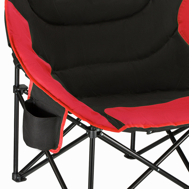 KingCamp Foldable Saucer Camping Lounge Chair with Cupholder Storage, Black/Red