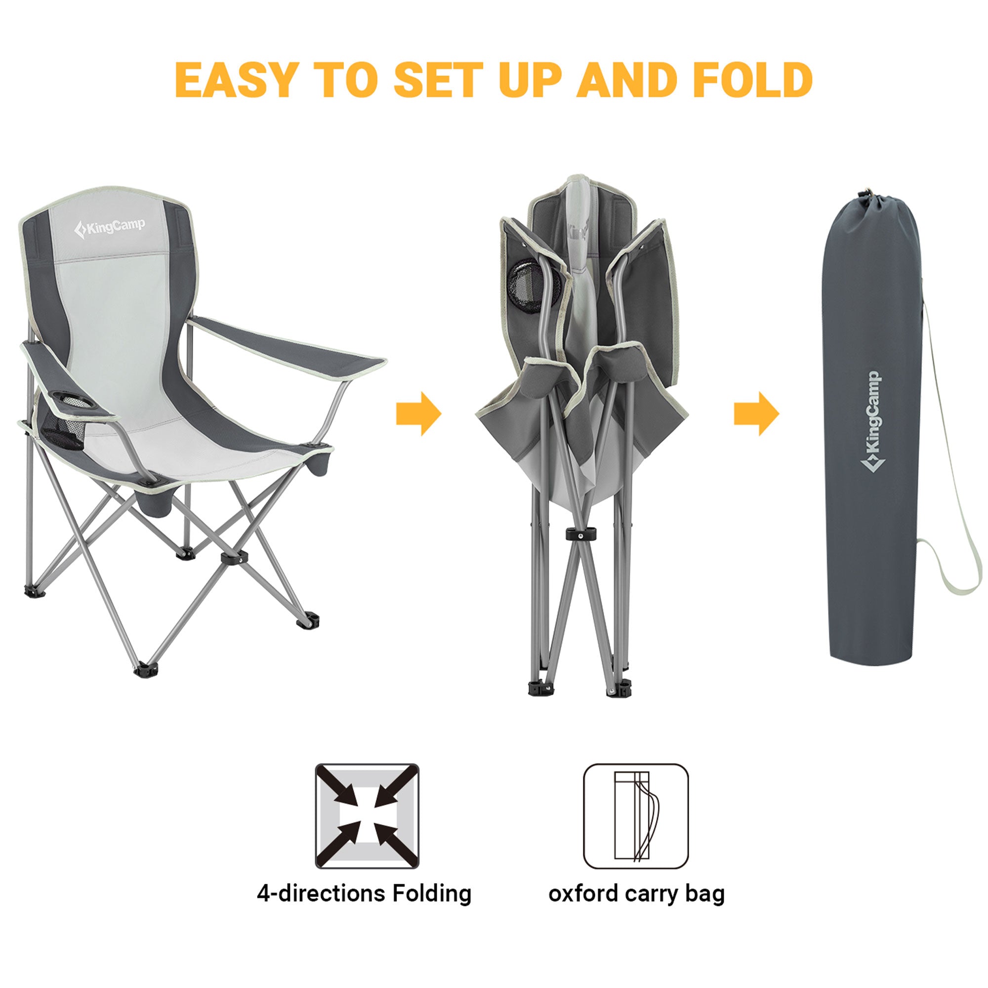 KingCamp Lightweight Folding Chair with Cupholder, Black/Grey (Used) - VMInnovations