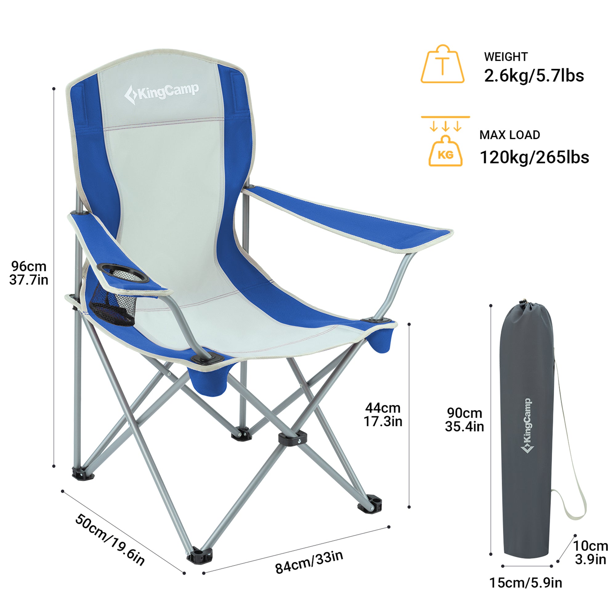 KingCamp Lightweight Folding Camping Chair with Cupholder, Blue/Grey (Used) - VMInnovations