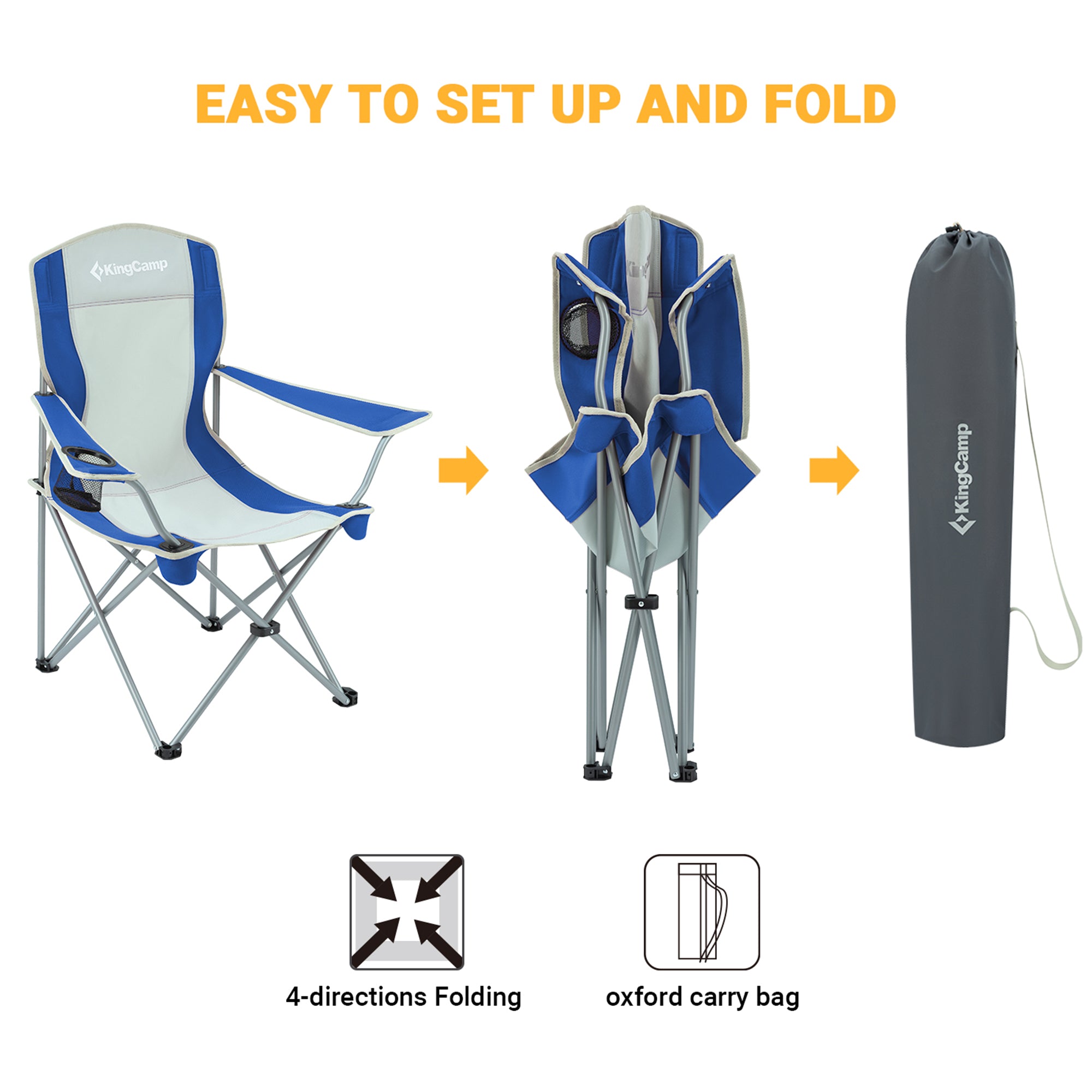 KingCamp Lightweight Folding Outdoor Camping Chair with Cupholder, Blue/Grey - VMInnovations