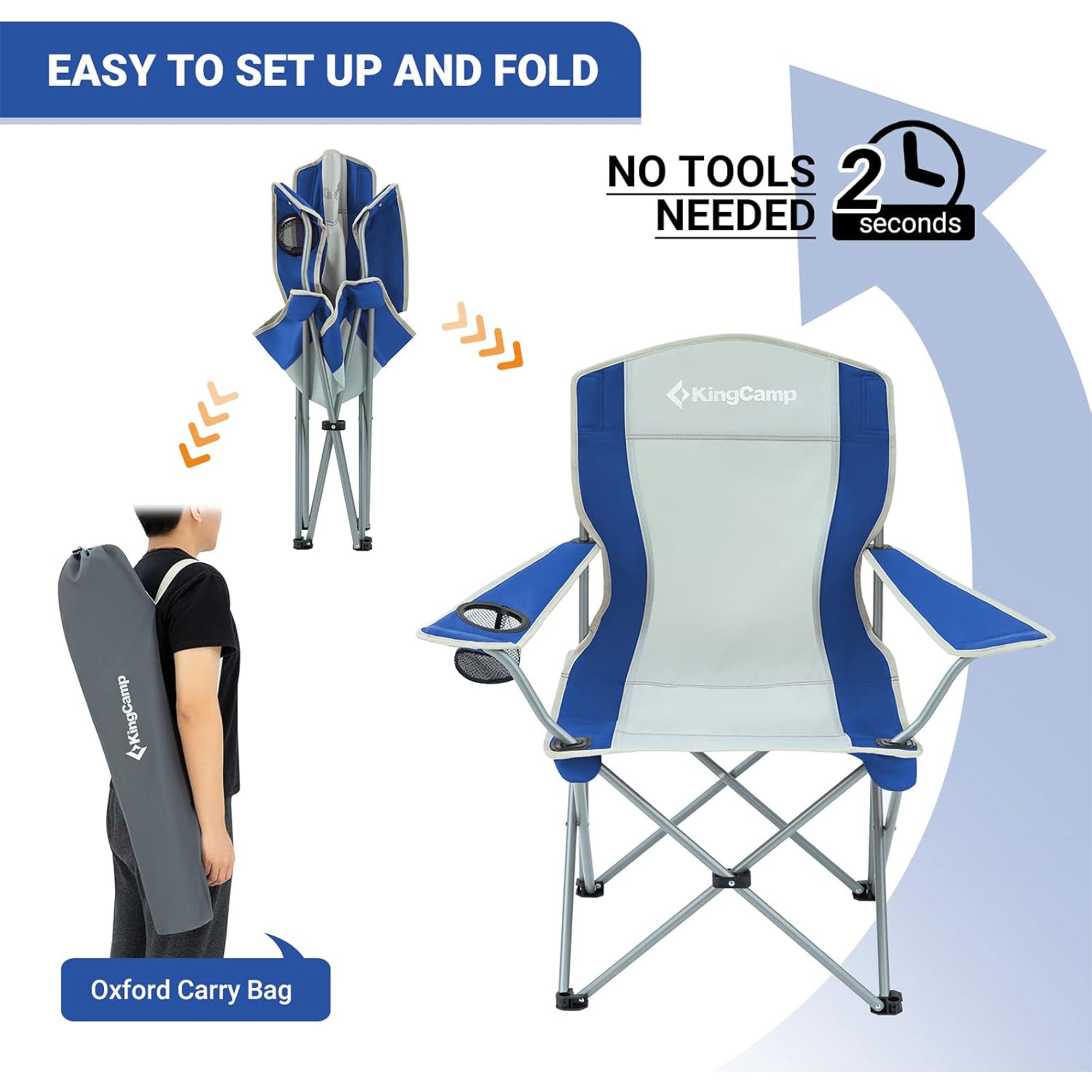 KingCamp Lightweight Folding Outdoor Camping Chair with Cupholder, Blue/Grey - VMInnovations