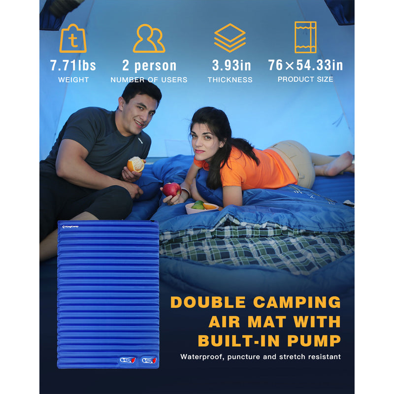 KingCamp 2-Person Double Sleeping Pad Lightweight Inflatable Air Mat, Blue