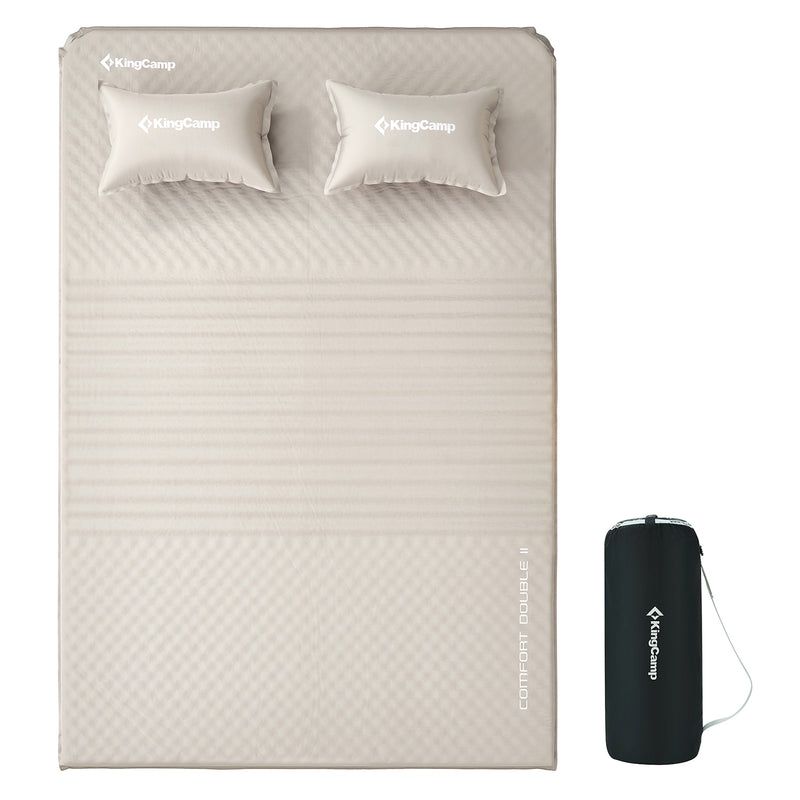 KingCamp Self-Inflating Sleeping Pad Mat Camping Mattress with 2 Pillows, Beige