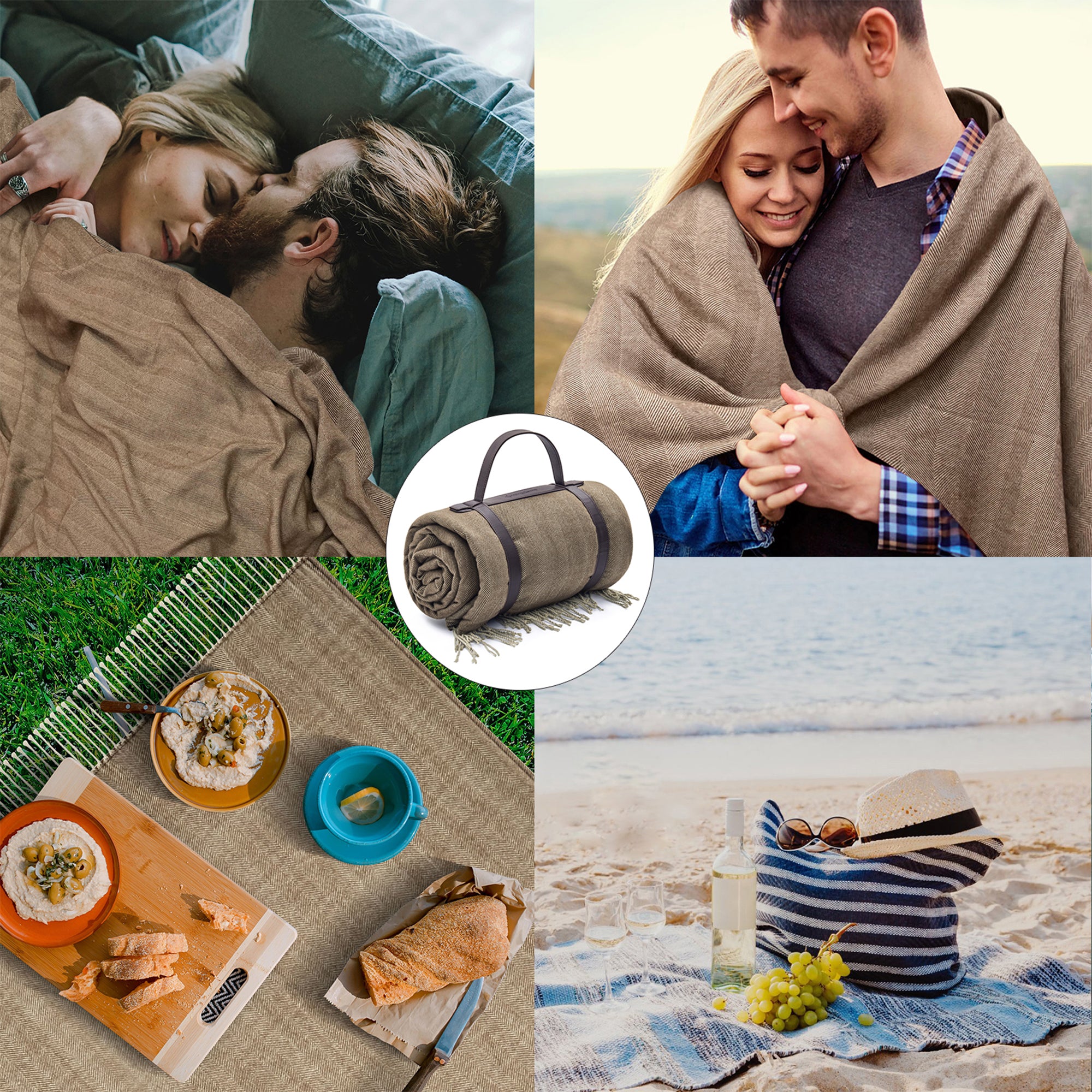 KingCamp Portable Waterproof Picnic Beach Blanket, PEVA, Beige/Coffee (Used) - VMInnovations