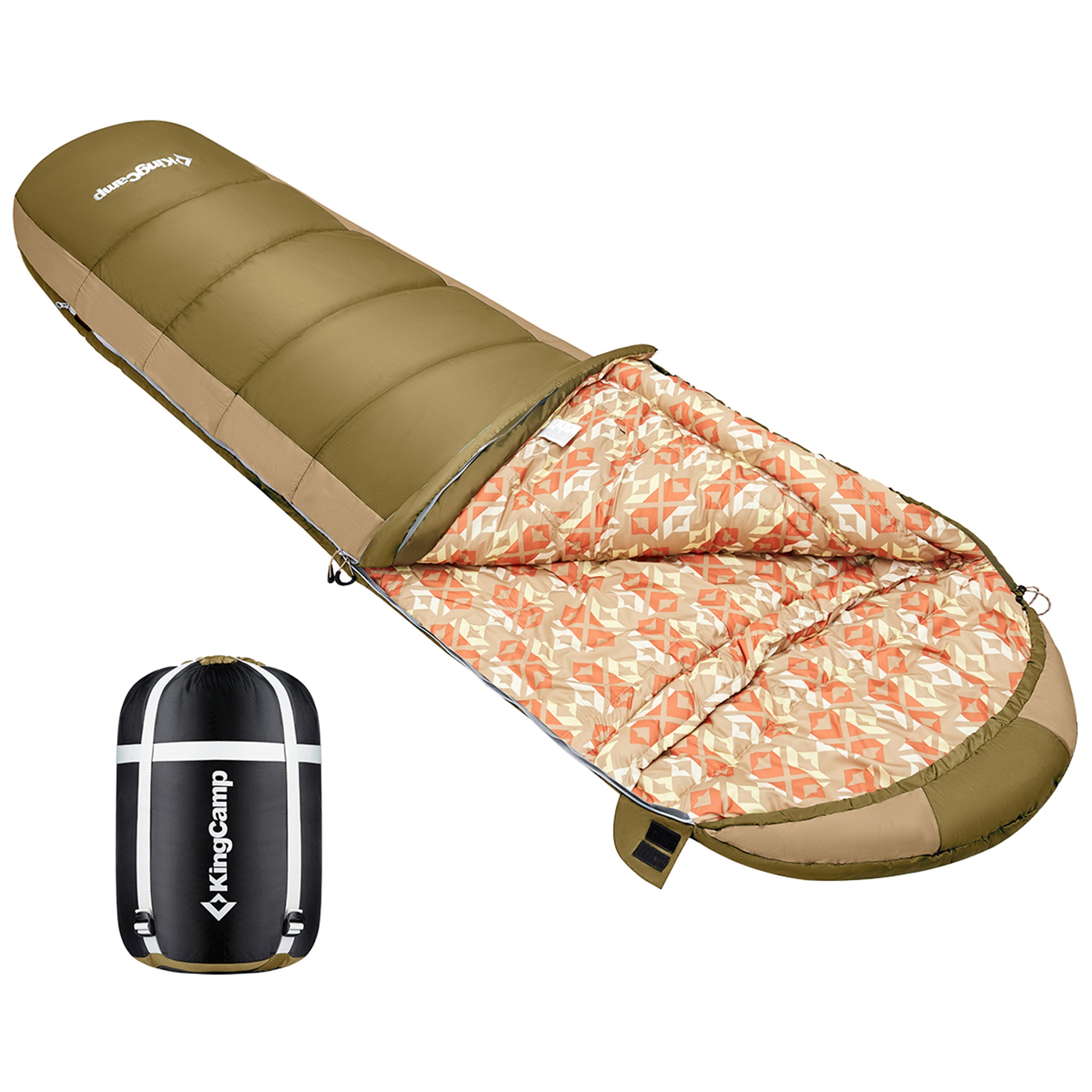 KingCamp Ultralight Warm 3 Season Sleeping Bag w/Compact Compression Sack, Olive - VMInnovations