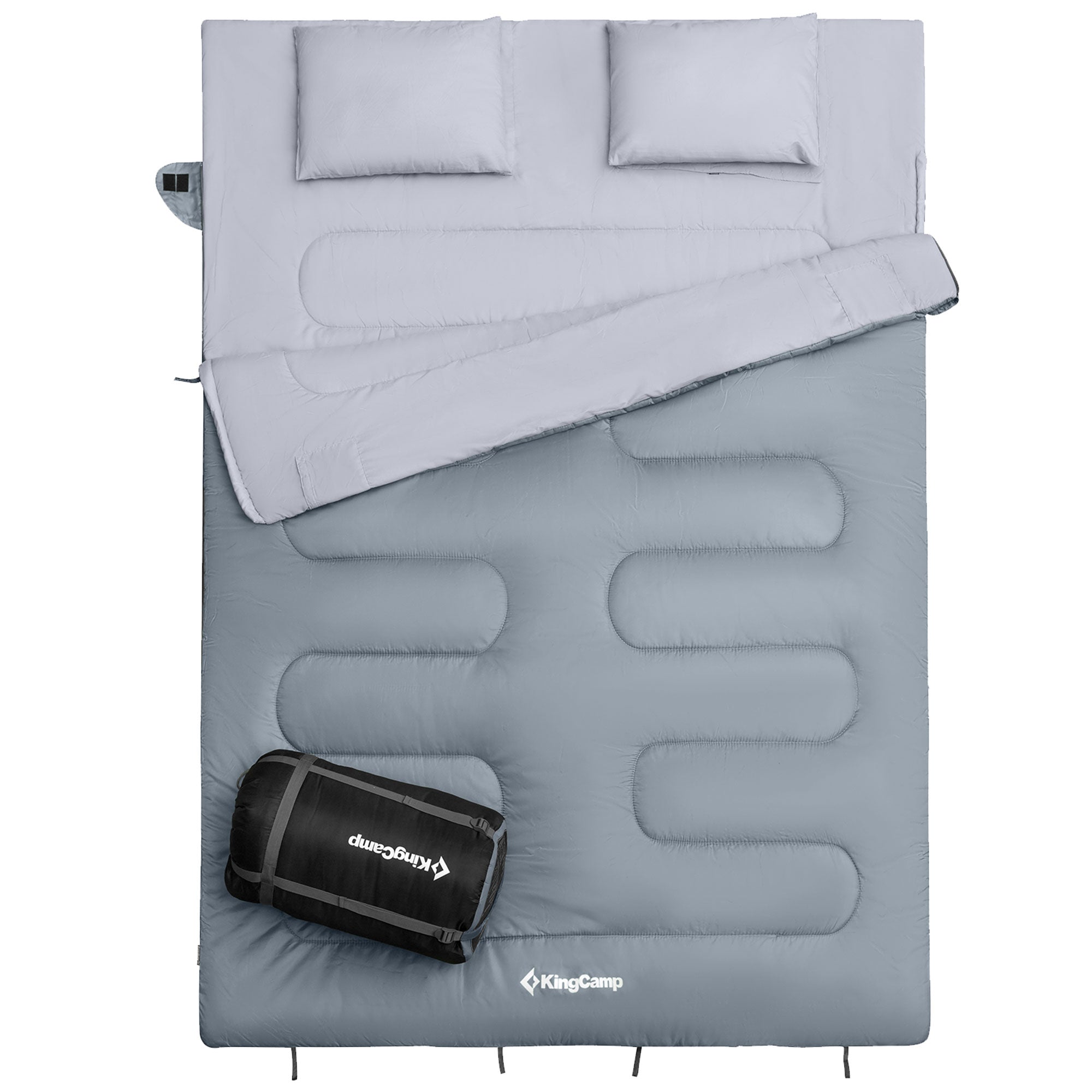 KingCamp 87x59" 2 Person 20 Degree Sleeping Bag w/2 Pillows, Grey (Open Box)