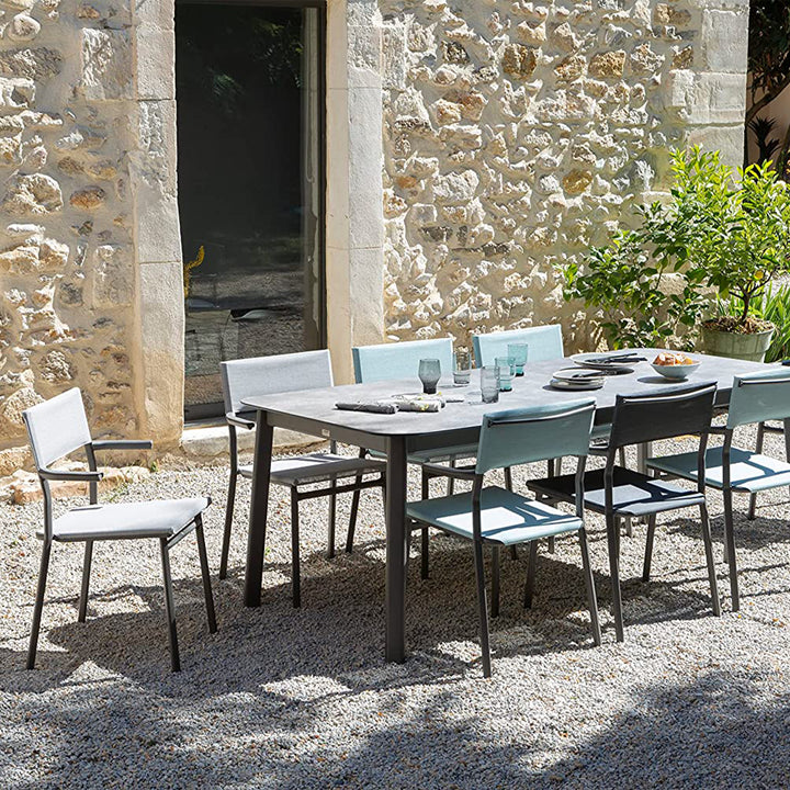 Lafuma Batyline Duo ORON Outdoor Dining Armchair, Titanium/Pebble (Set of 2) - VMInnovations