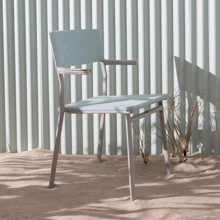 Lafuma Batyline Duo ORON Outdoor Dining Armchair, Sand/Mistral Blue (Set of 2) - VMInnovations