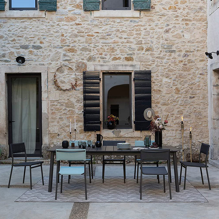 Lafuma Batyline Duo ORON Outdoor Dining Armchair, Sand/Mistral Blue (Set of 2) - VMInnovations