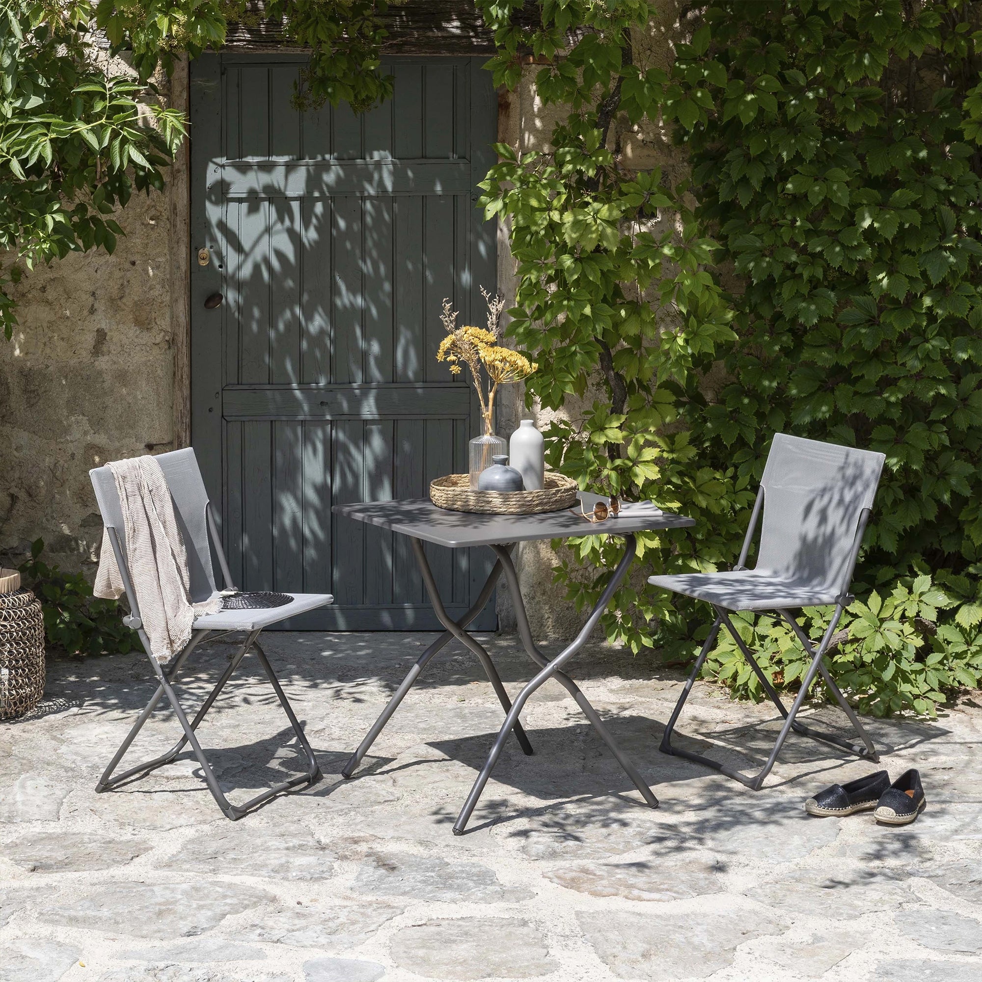 Lafuma Balcony II Colorblock Steel Square Folding Patio Table, Titanium (Used) - VMInnovations