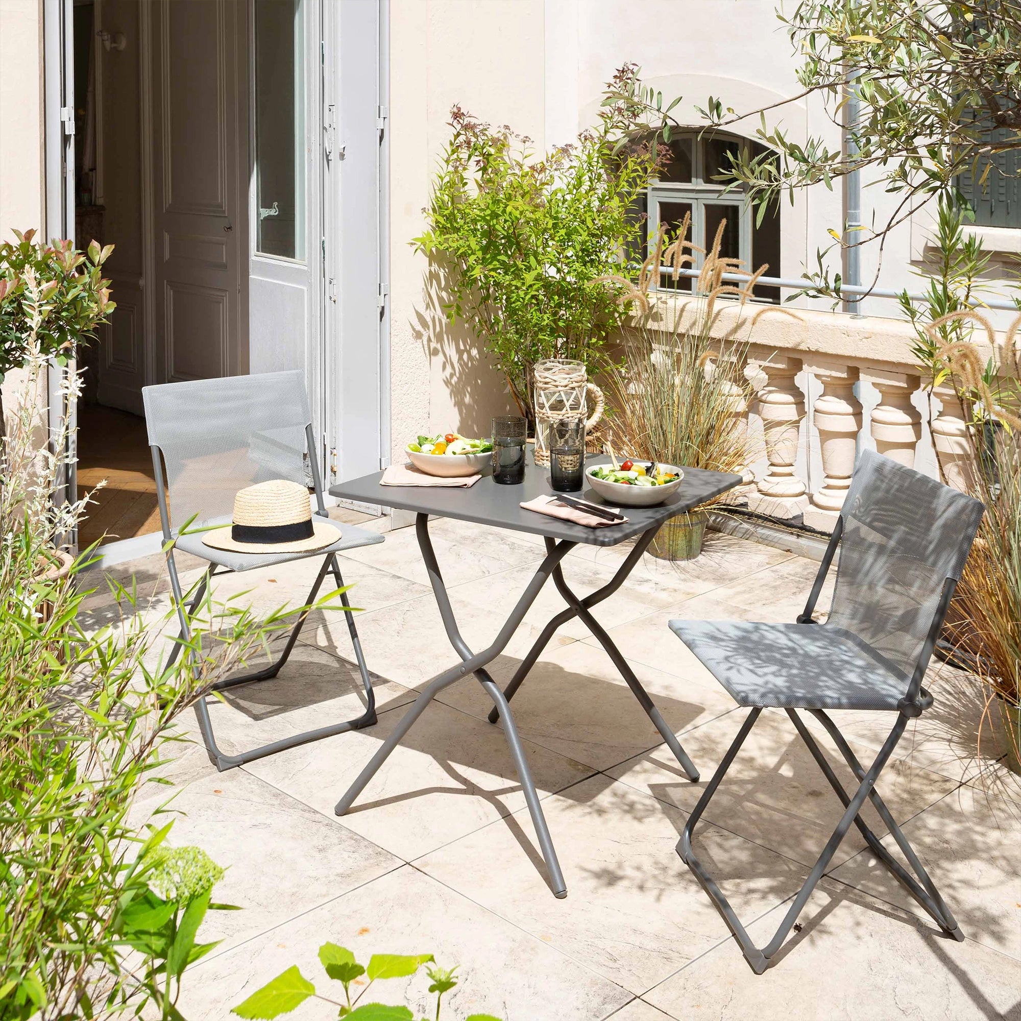 Lafuma Balcony II Colorblock Steel Square Folding Patio Table, Titanium (Used) - VMInnovations