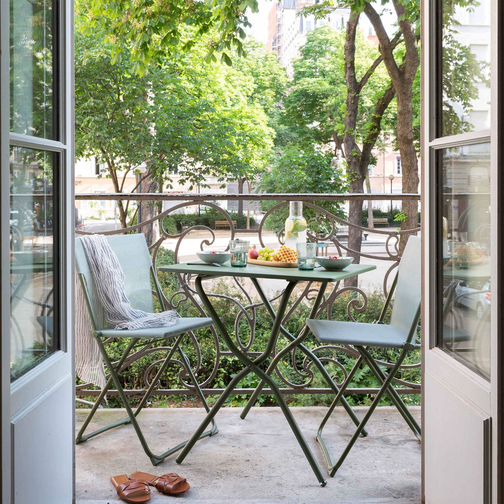 Lafuma Balcony II Colorblock Steel Square Folding Outdoor Patio Table, Moss - VMInnovations