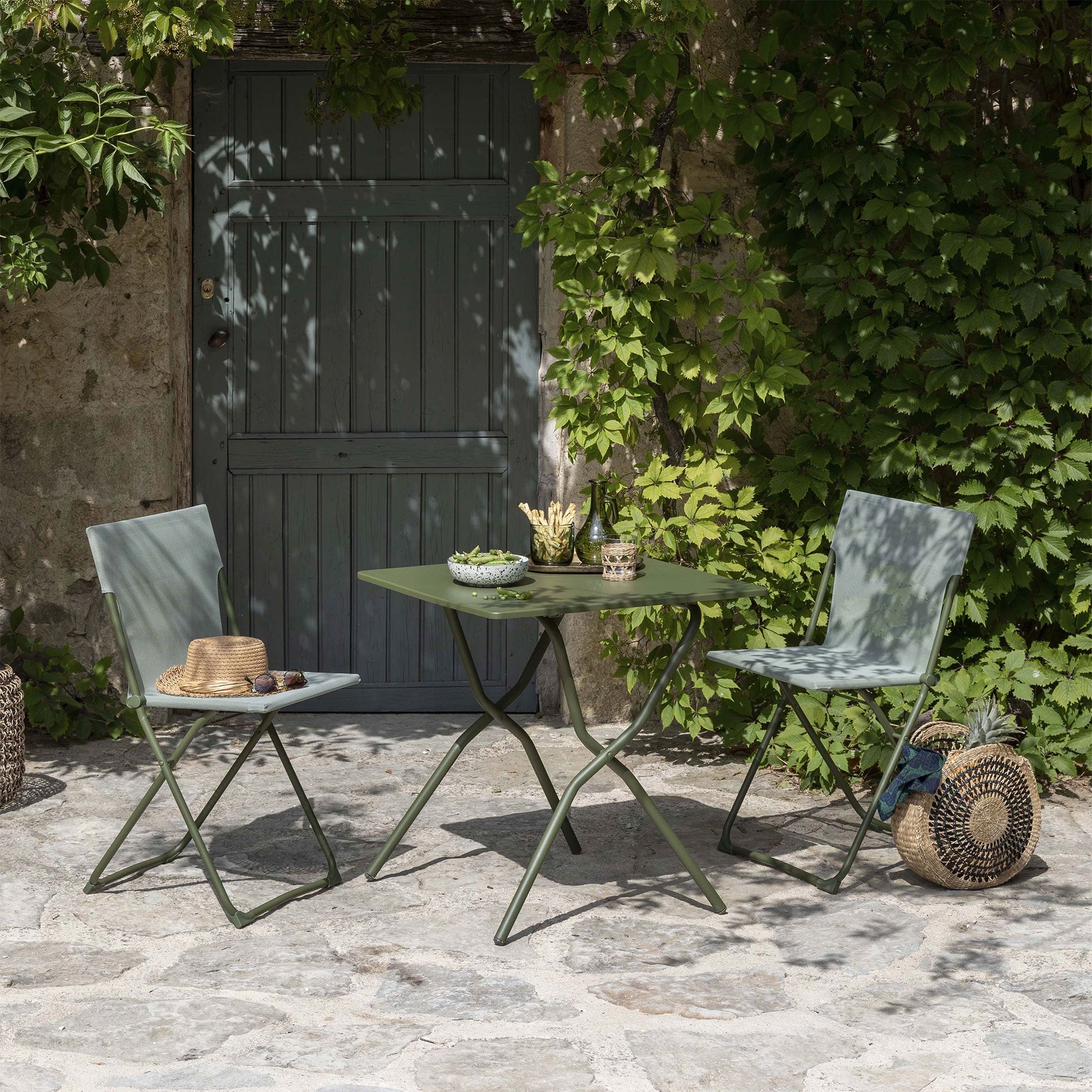 Lafuma Balcony II Steel Folding Patio Chair, Moss Green, Set of 2 (Open Box)