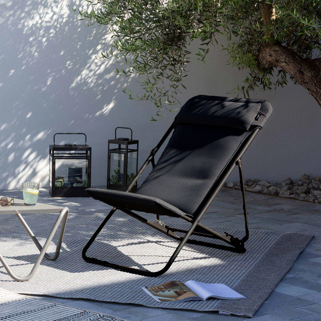 Lafuma Maxi Transat Plus Padded Ultra Compact Foldable Sling Chair, Dark Gray - VMInnovations