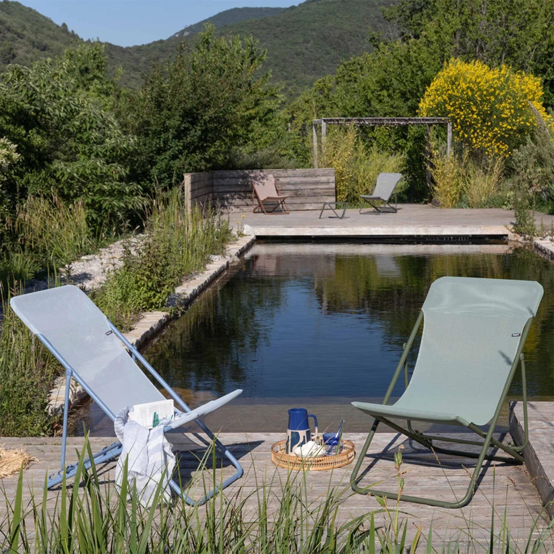 Lafuma Maxi Transat Colorblock Foldable Reclining Sling Deck Chair, Sky (2 Pack) - VMInnovations