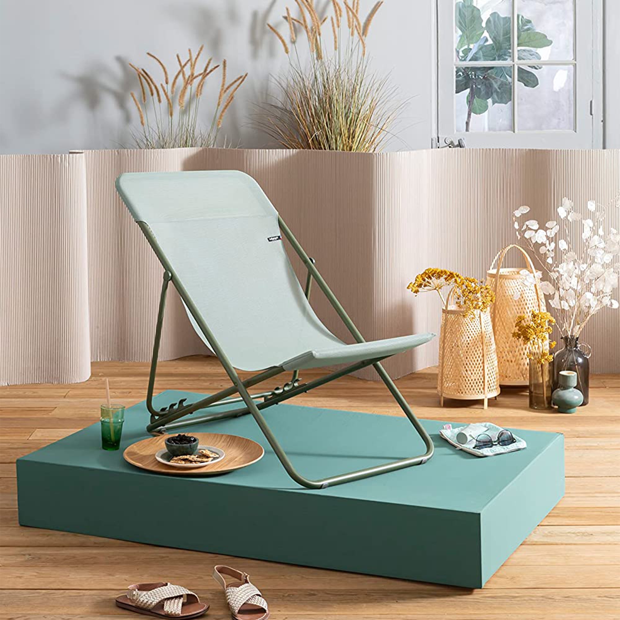 Lafuma Maxi Transat Colorblock Foldable Reclining Sling Deck Chair, Moss(2 Pack) - VMInnovations