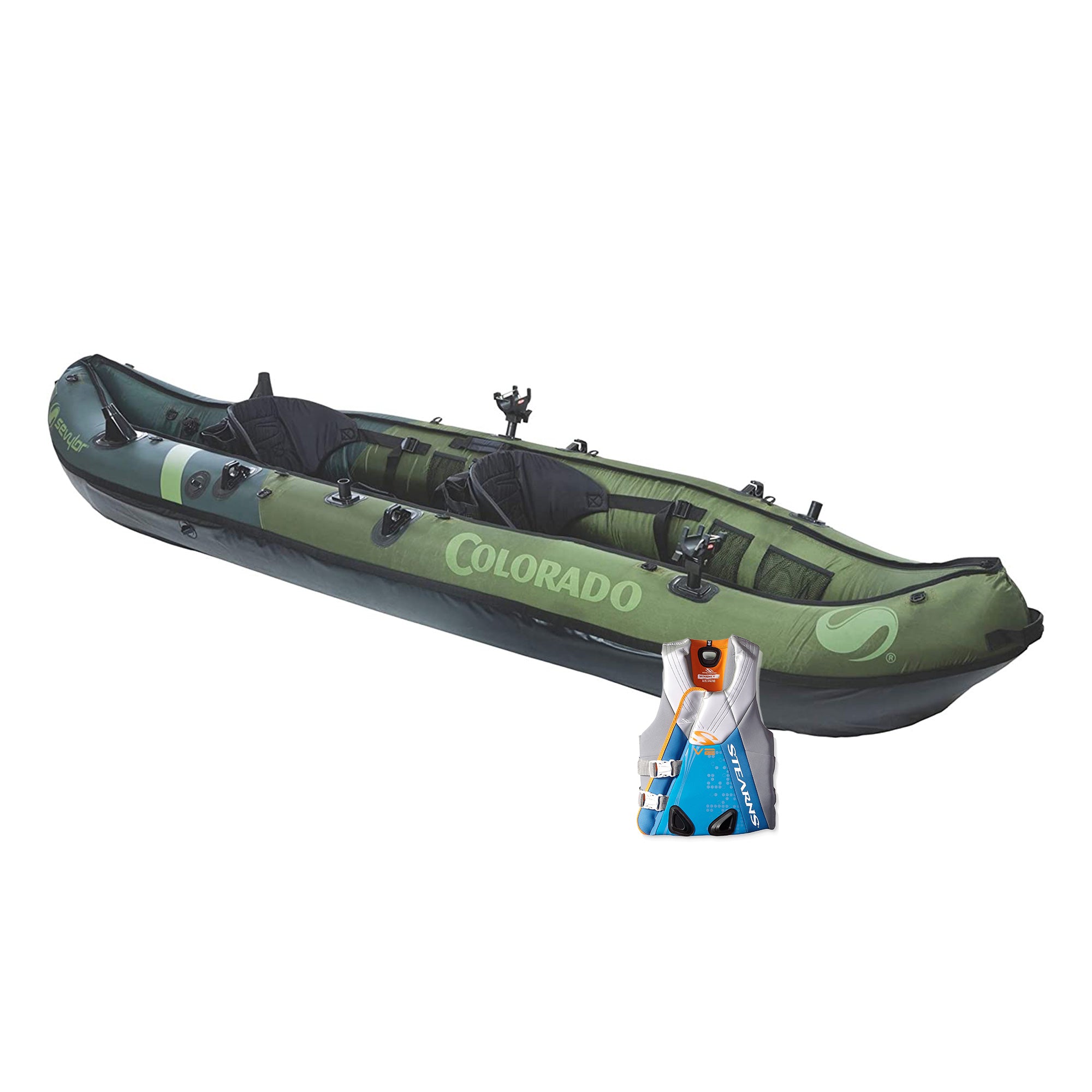 Sevylor Colorado 2 Person Inflatable Kayak & Stearns Women's Life Vest, Blue, XL - VMInnovations
