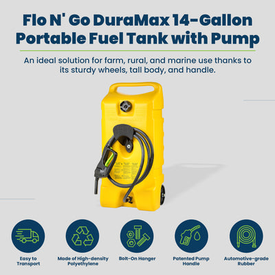 Scepter Flo N' Go Duramax 14 Gal Diesel Fuel Tank Container Caddy & Pump, Yellow