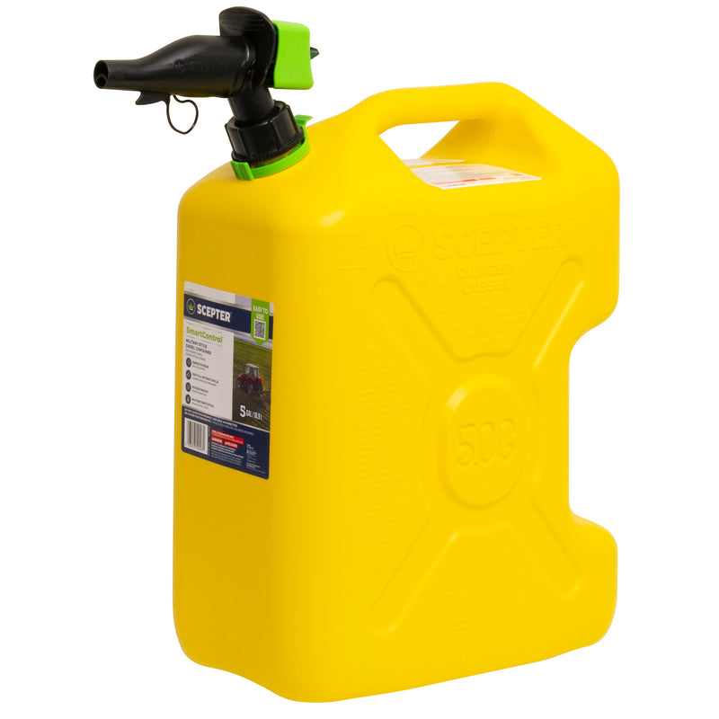 Scepter SmartControl Dual Handle Diesel Gas Container Jug, 5 Gal/18.9L, Yellow