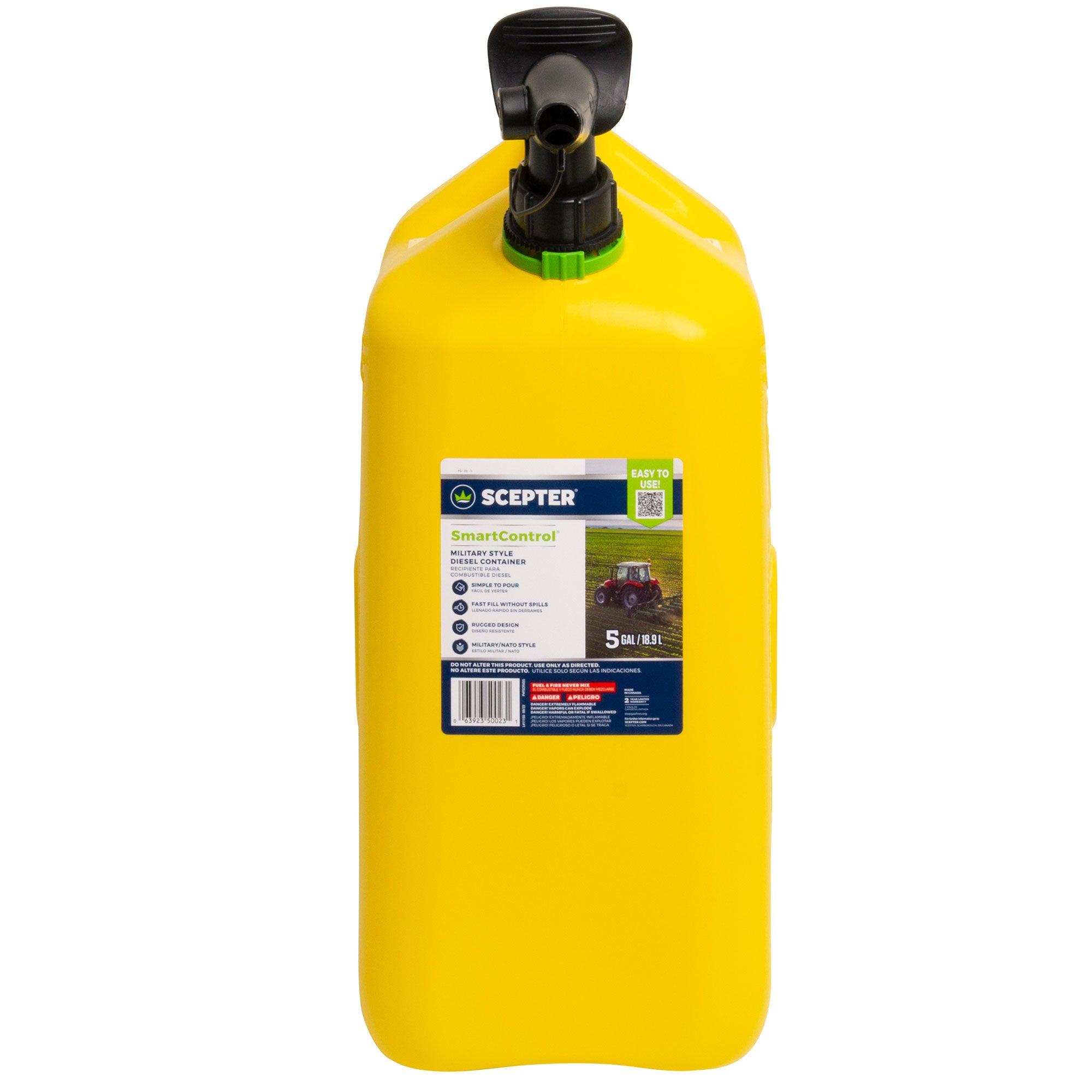 Scepter SmartControl Dual Handle Diesel Gas Container Jug, 5 Gal/18.9L, Yellow - VMInnovations