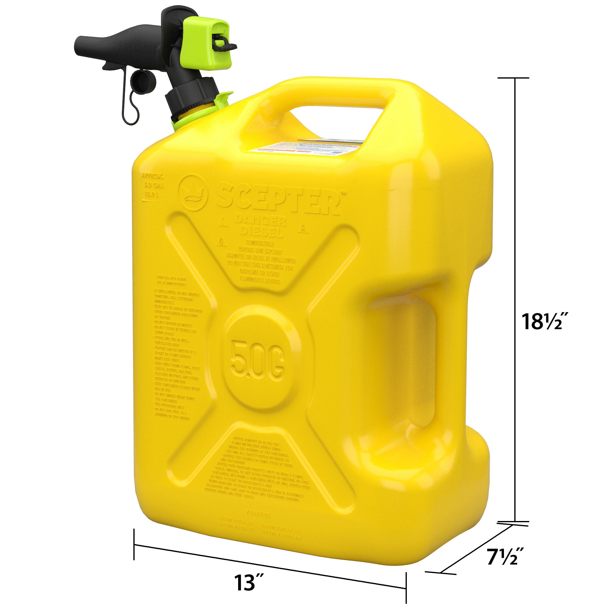 Scepter SmartControl Dual Handle Diesel Gas Container Jug, 5 Gal/18.9L, Yellow - VMInnovations