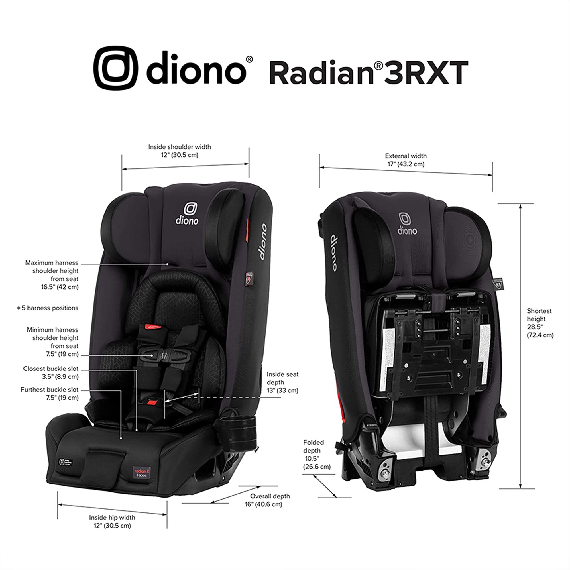 Diono Radian 3RXT Slim Fit Steel Core 4 in 1 Convertible Car Seat, Gray Slate