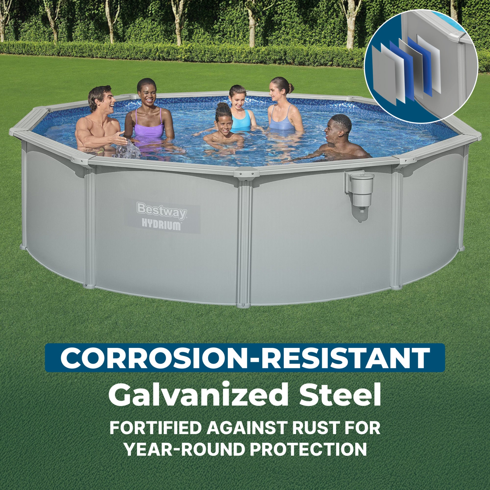 Bestway Hydrium 15' x 48" Round Steel Wall Above Ground Swimming Pool Set, Gray - VMInnovations