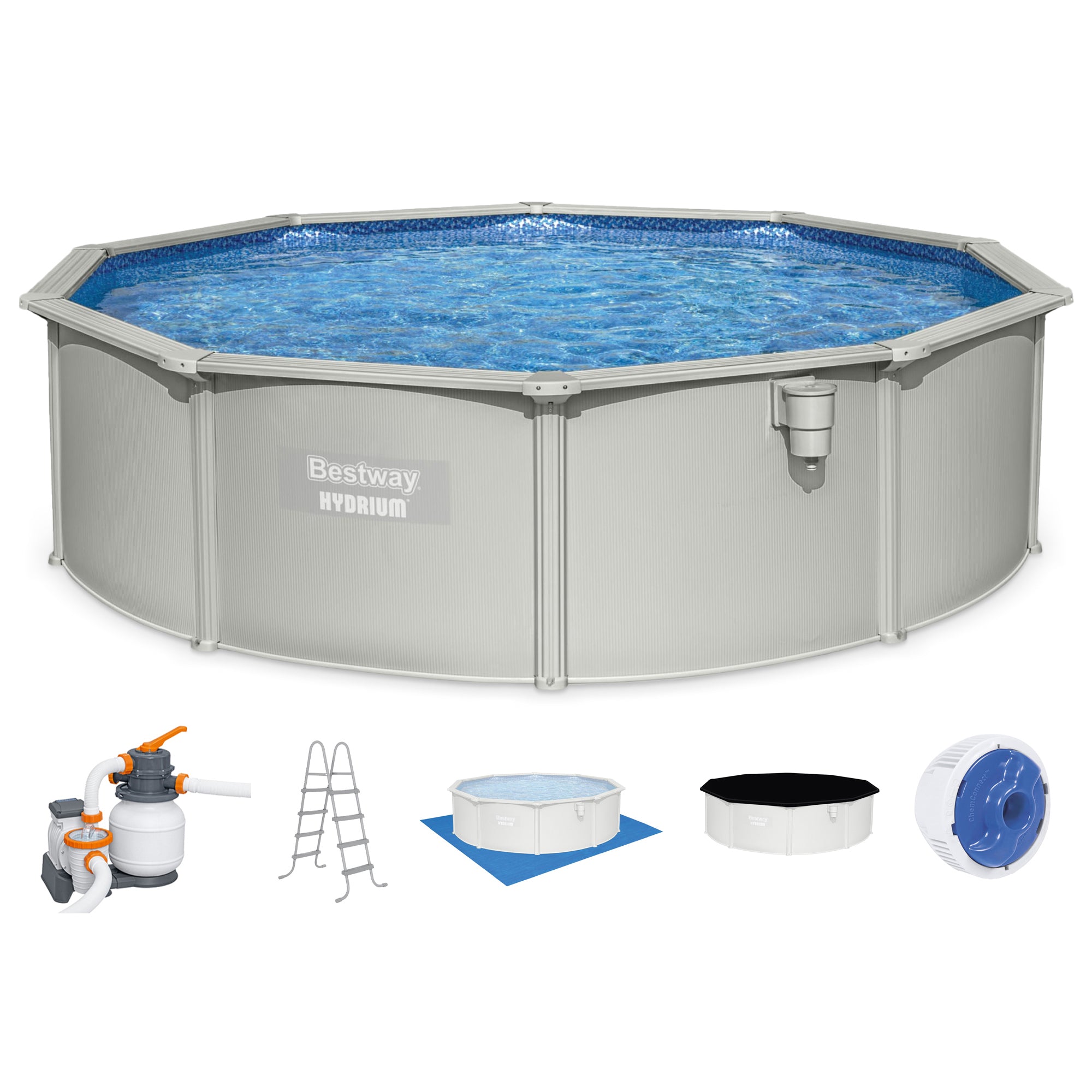 Bestway Hydrium 15' x 48" Round Steel Wall Above Ground Swimming Pool Set, Gray - VMInnovations