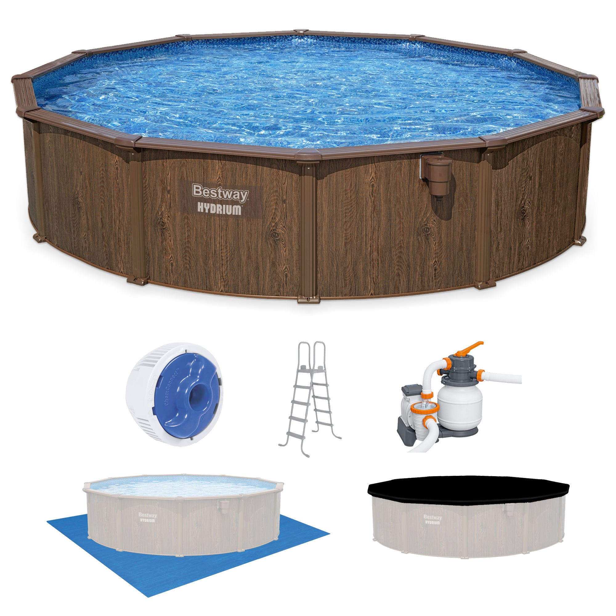 Bestway Hydrium 18' x 52" Round Steel Wall Above Ground Pool Set, Brown, 2 Pack