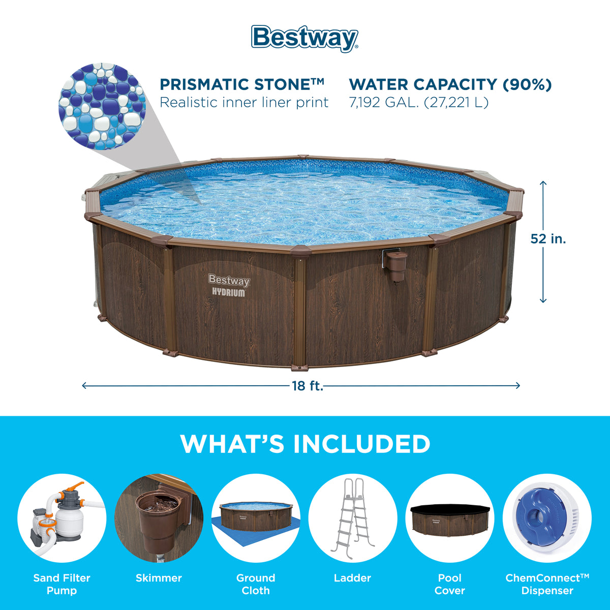 Bestway Hydrium 18'x52" Steel Wall Above Ground Swimming Pool Set, Brown (Used)