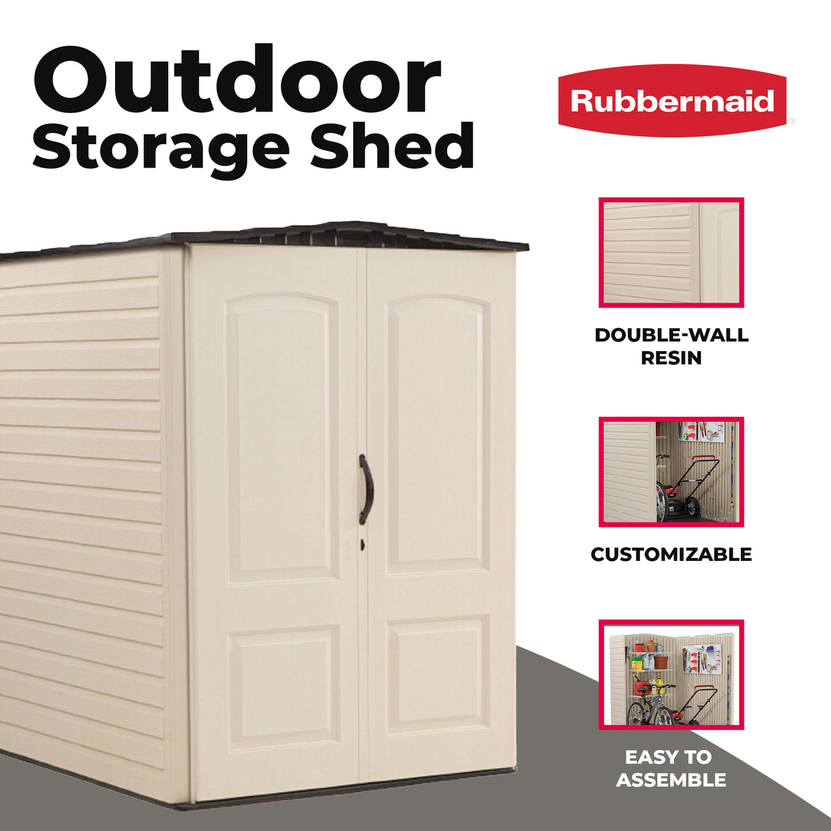 Rubbermaid Large 5x6 Ft Resin Weather Resistant Outdoor Shed, Sandstone (Used)