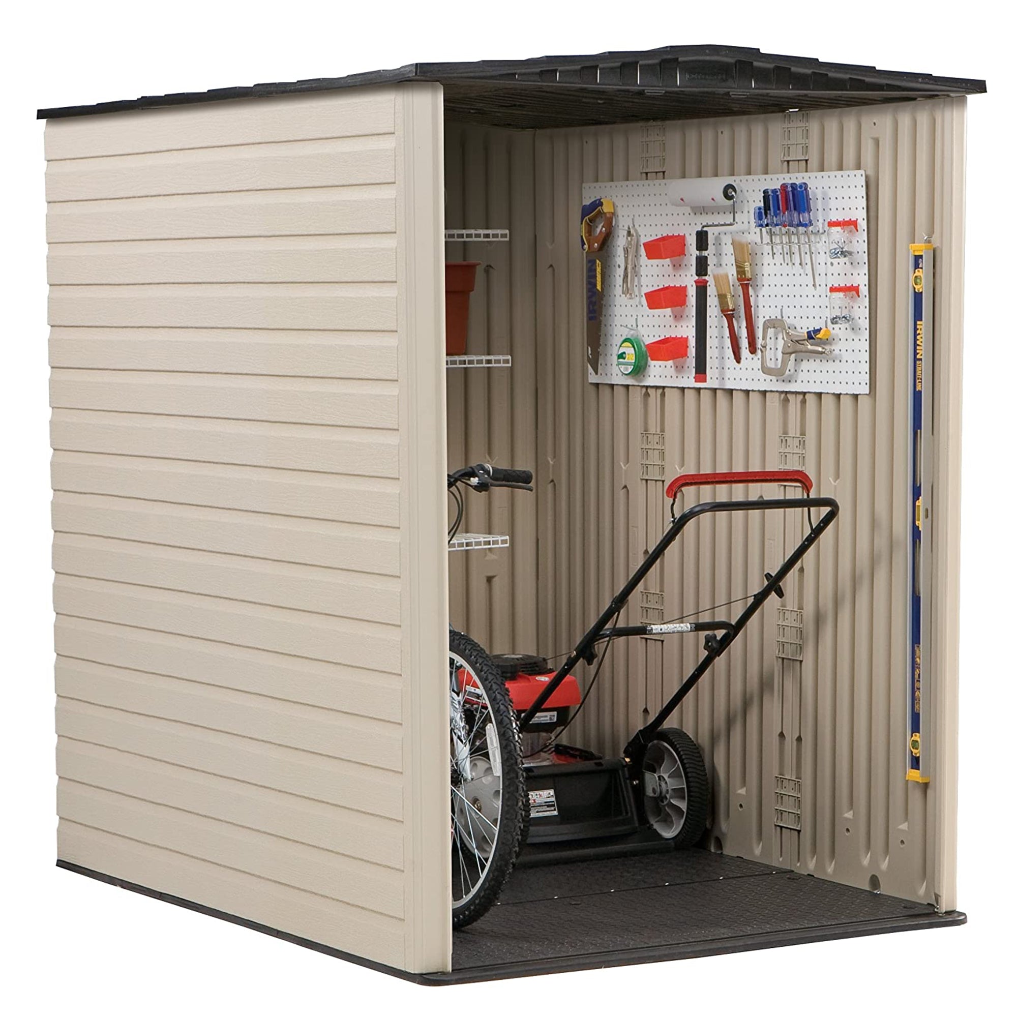 Rubbermaid Large 5x6 Ft Resin Weather Resistant Outdoor Shed, Sandstone (Used)