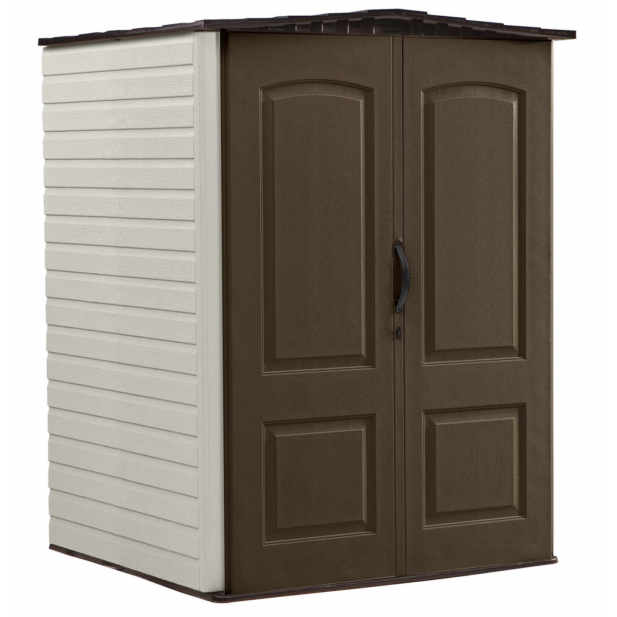 Rubbermaid 5x4 Ft Resin Weatherproof Storage Shed, Canteen Brown/Putty (Used) - VMInnovations