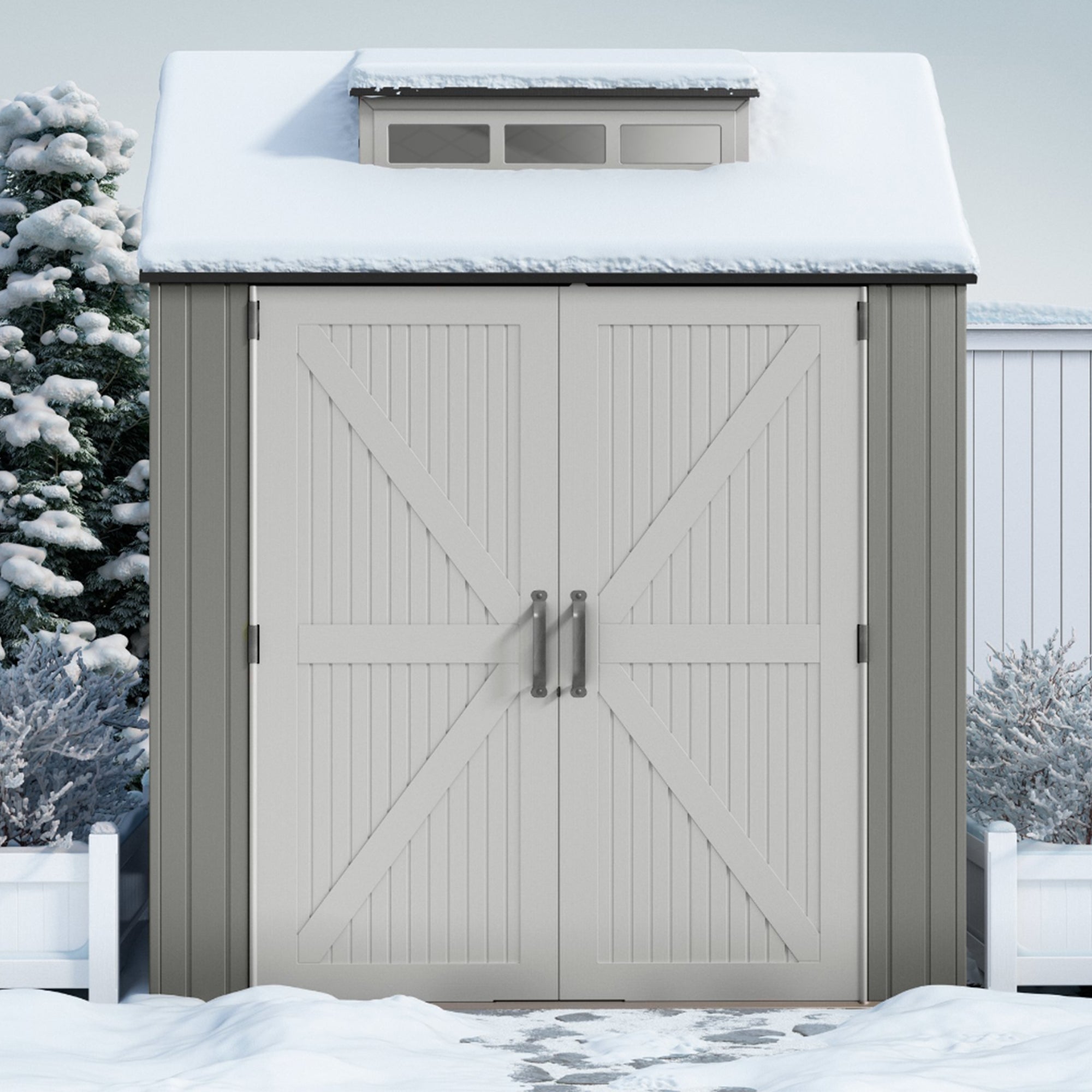 Rubbermaid 7x7 Ft Weather Resistant Resin Backyard Outdoor Storage Shed, Gray - VMInnovations