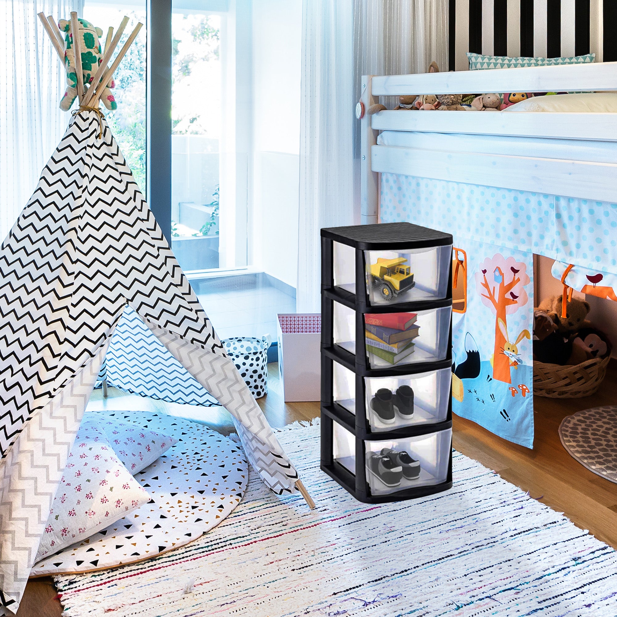 Storage Clear Plastic 4 Drawer Home Storage Tower with Black Frame (Open Box) - VMInnovations
