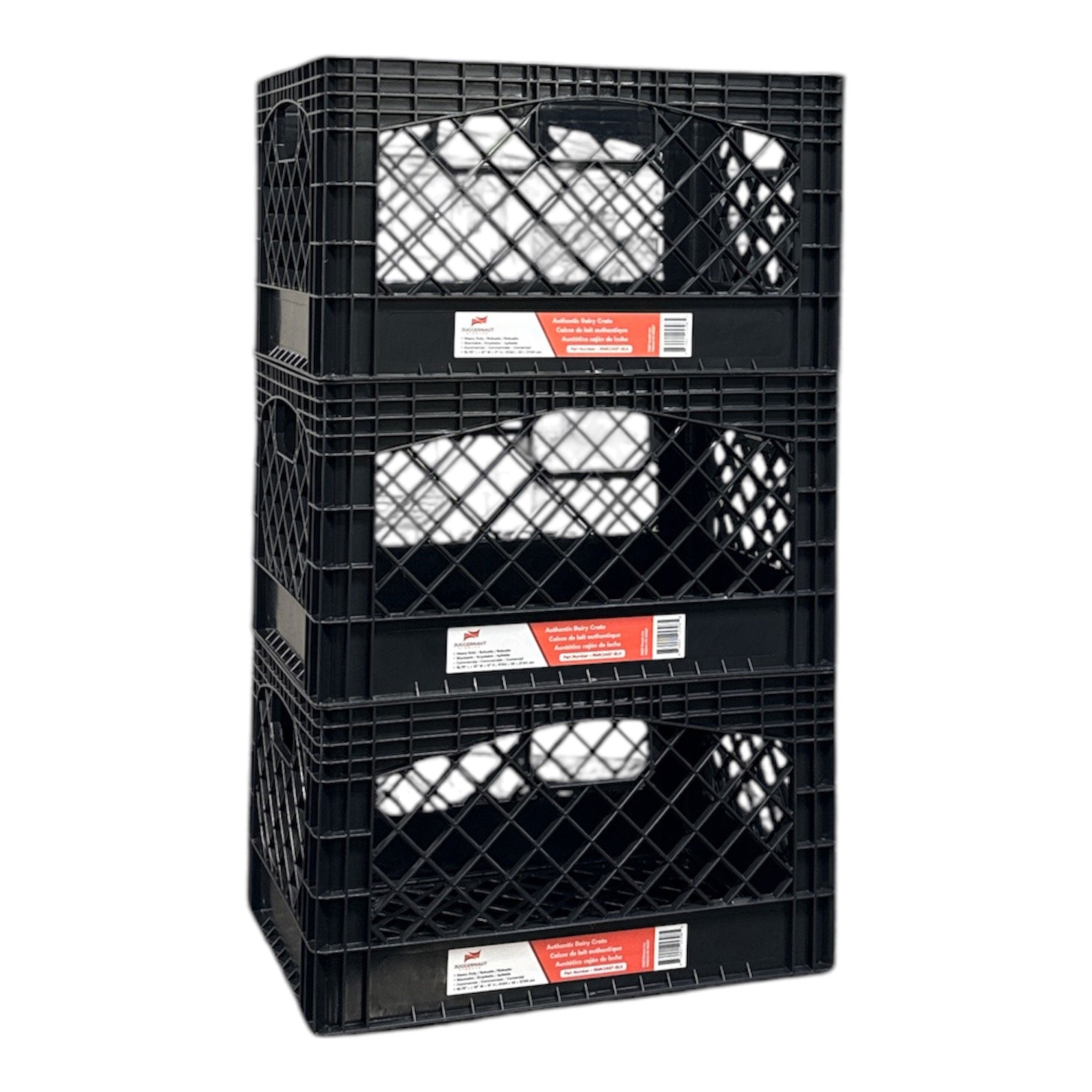 Juggernaut Storage 24Qt Stackable Storage Crate w/ Handles, Black(3Pk)(Open Box)