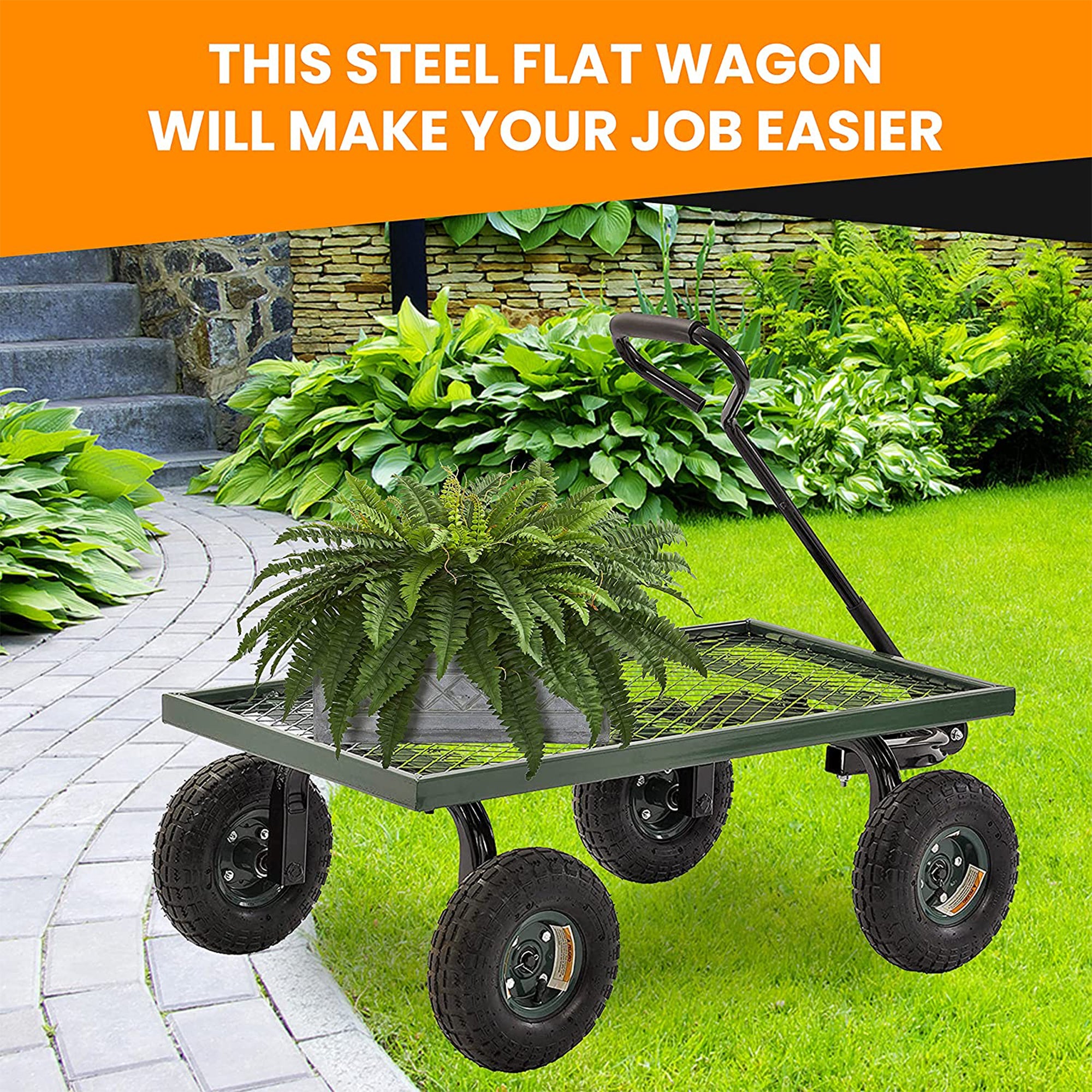 Juggernaut Carts GW3820-GR Steel Outdoor Utility Garden Wagon, Green Finish - VMInnovations