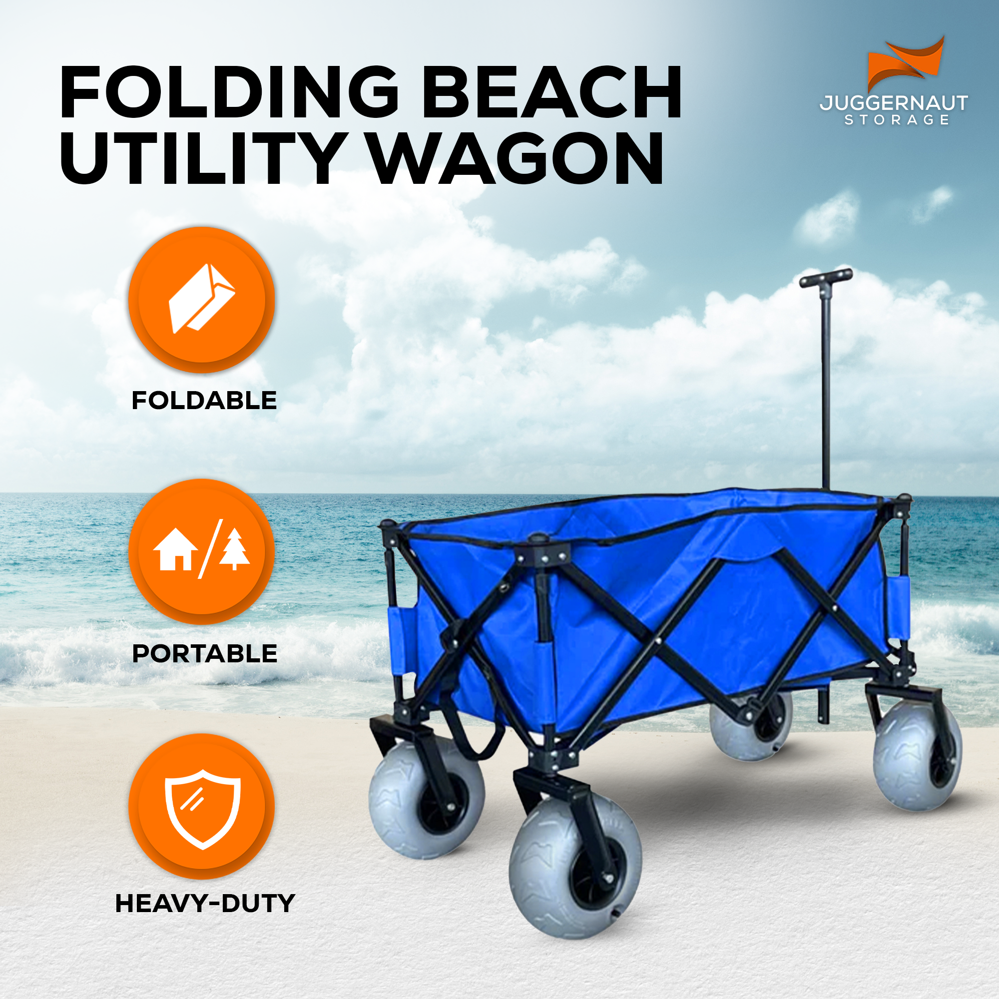 Collapsible Folding Outdoor Beach Utility Wagon w/ Cover, Blue (Open Box)