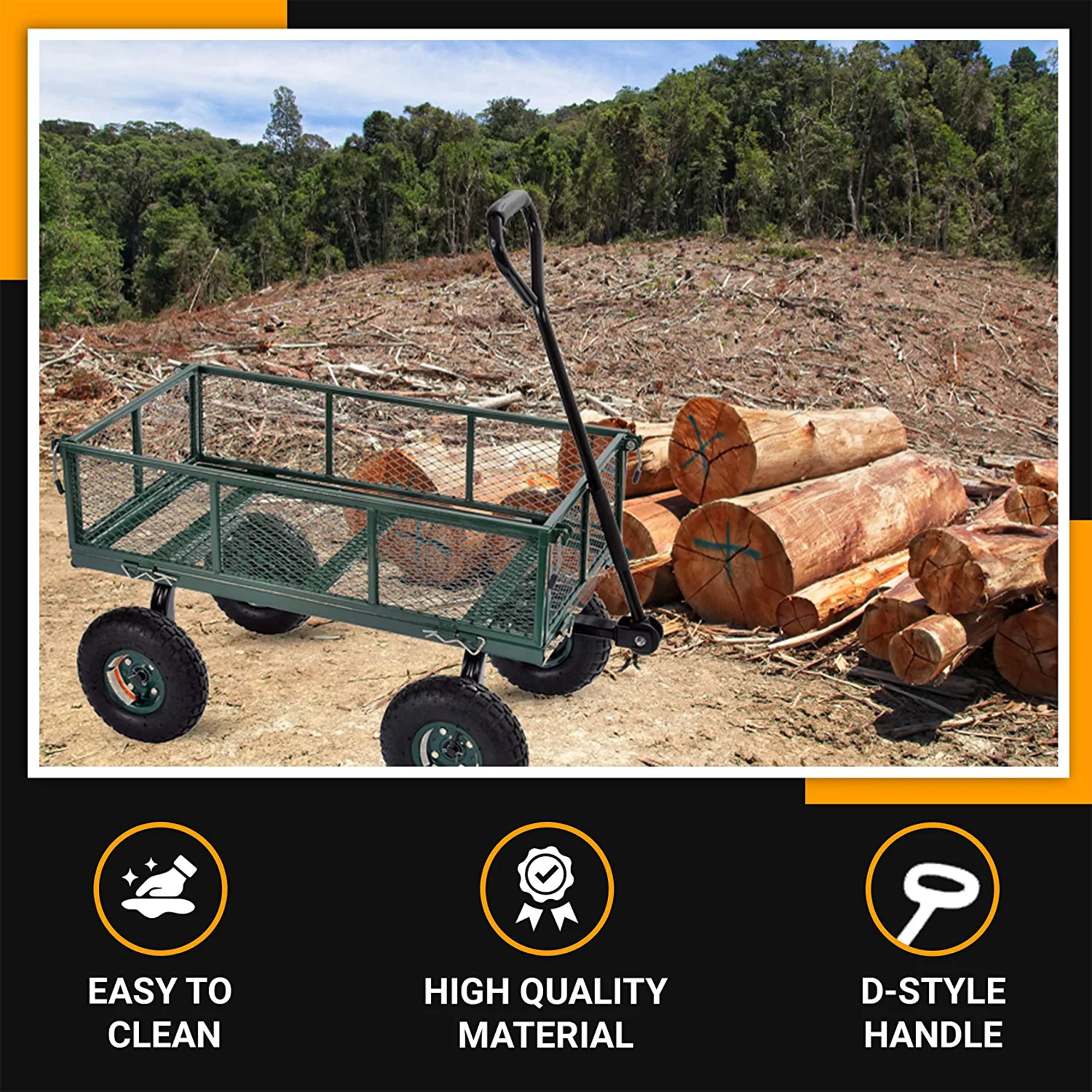 Juggernaut Carts GW3418GR Steel Outdoor Utility Garden Wagon, Green Finish(Used) - VMInnovations