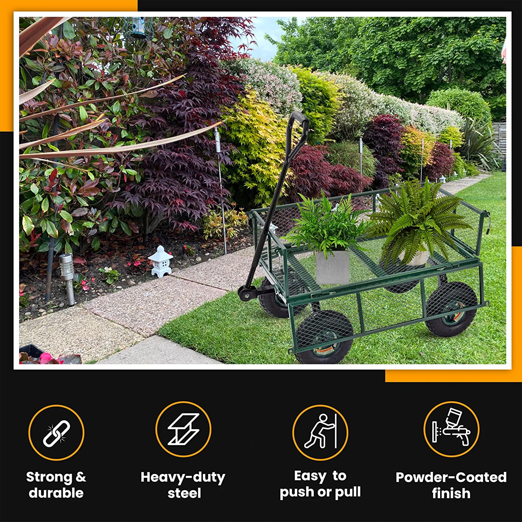 Juggernaut Carts GW3418GR Steel Outdoor Utility Garden Wagon, Green Finish(Used) - VMInnovations
