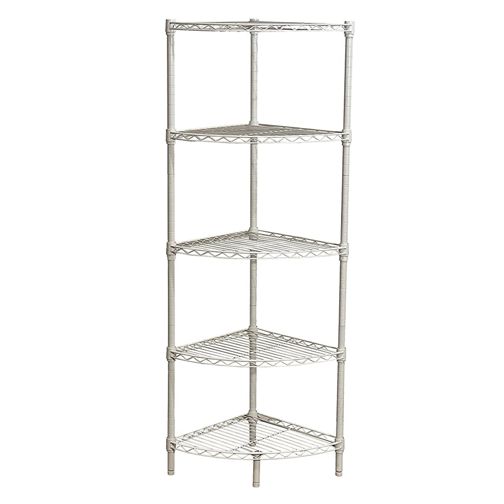 Juggernaut Storage Steel Wire 5-Tier Corner Home Shelving Unit Tower, White - VMInnovations