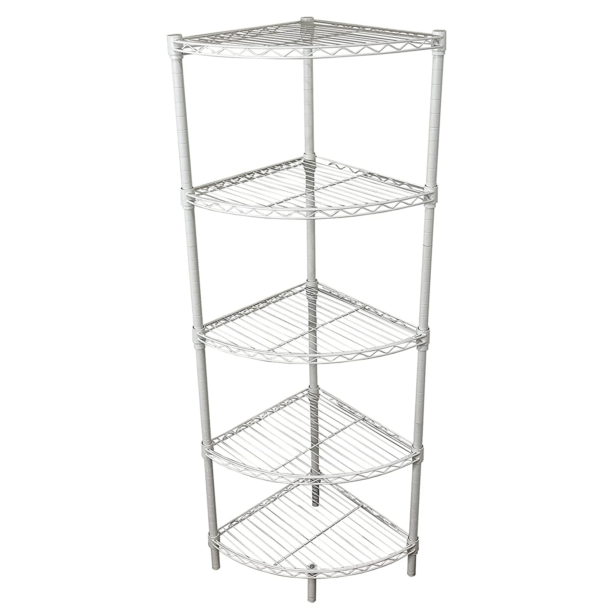 Juggernaut Storage Steel Wire 5-Tier Corner Home Shelving Unit Tower, White - VMInnovations